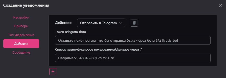 Создание и редактирование уведомления: Отправить в Telegram