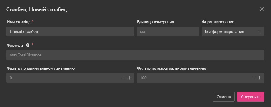 Новая таблица: Настраиваемый столбец