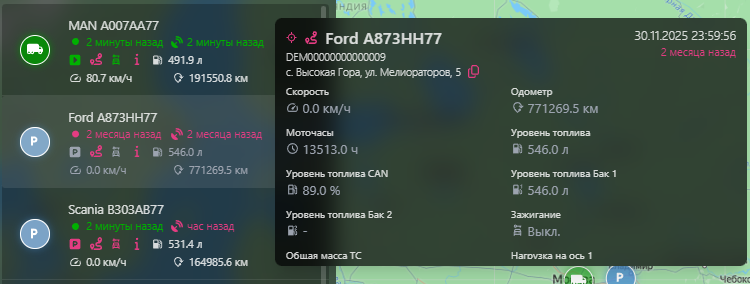 Мониторинг: Список транспортных средств