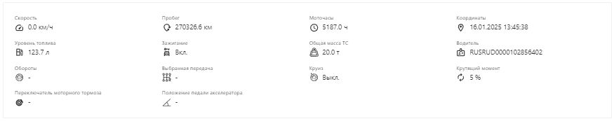 Информация по ТС: Дополнительные параметры